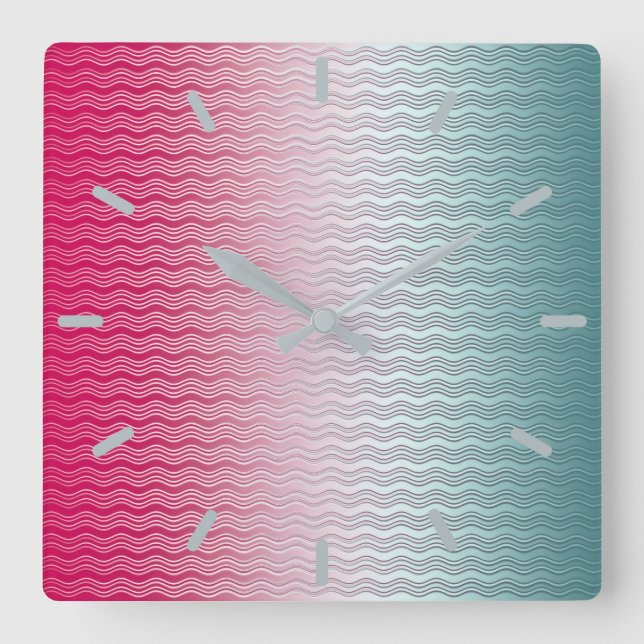 Magenta and Teal Square Wall Clock (Front)