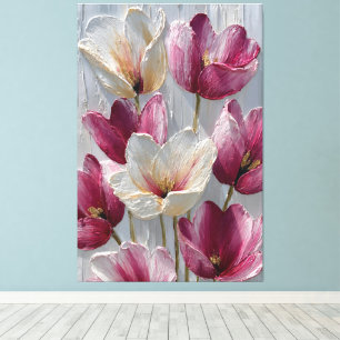 Magenta and White Flowers with Gold Texture  Canvas Print