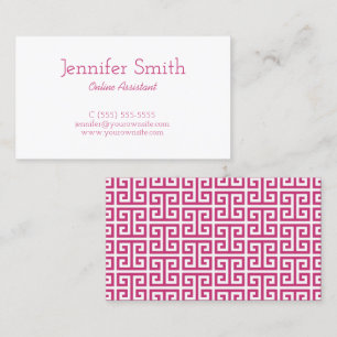 Magenta and White Greek Key Business Card