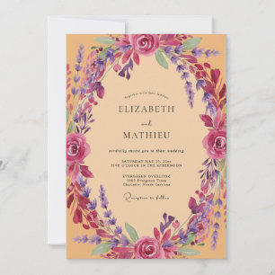 Magenta Apricot Wildflower Wedding Invitation