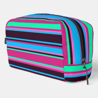 Magenta, Aqua, & Blue Striped Toiletry Bag
