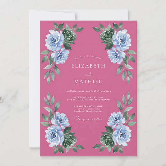Magenta Artistic Summer Wedding Invitation (Front)