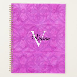 Magenta Batik Elegant Monogram Name Planner