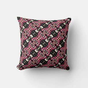 Magenta Beige Black Diagonal Mosaic Tile Rows Cushion