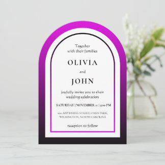 Magenta black gradient wedding invitation