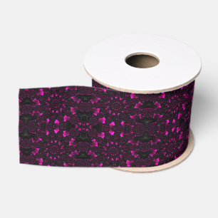 Magenta Black Grey Artistic Fractal Art Pattern Grosgrain Ribbon