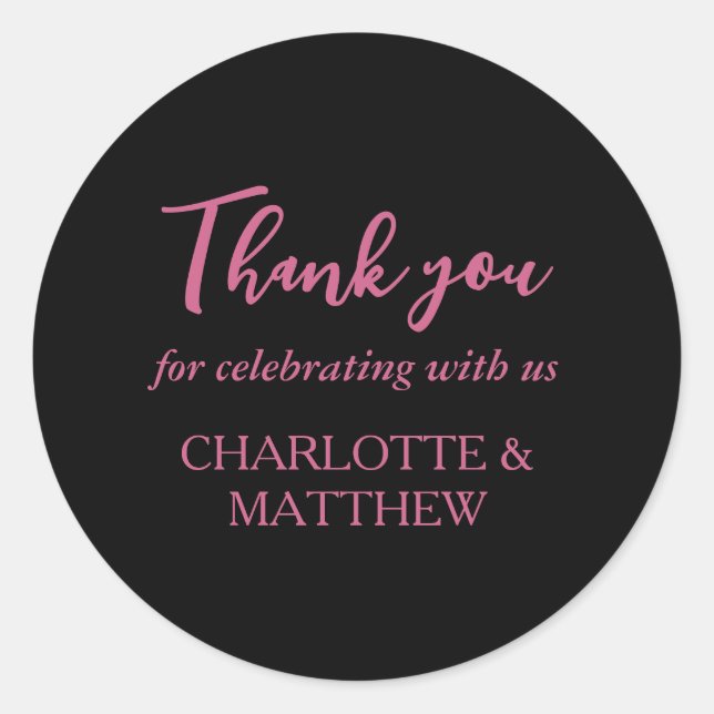 Magenta & Black Wedding Classic Round Sticker (Front)