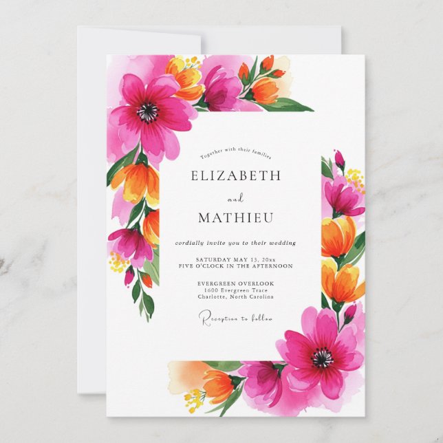 Magenta Bloom Whimsy Wedding Invitation (Front)