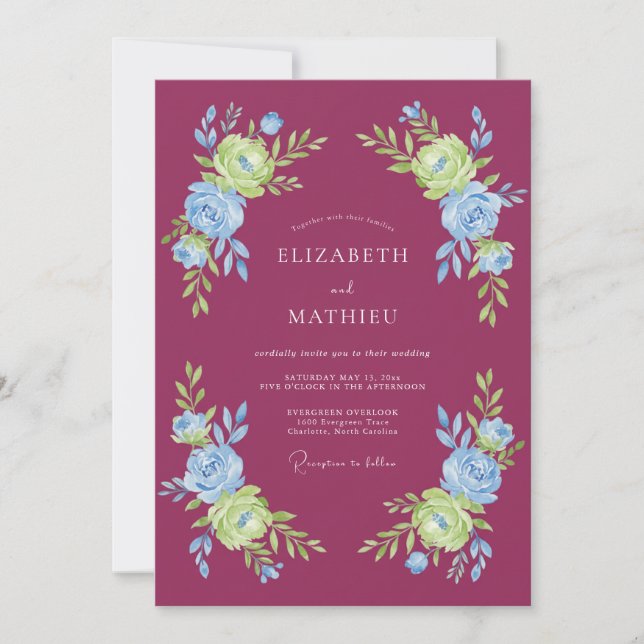 Magenta Blooming Garland Wedding Invitation (Front)