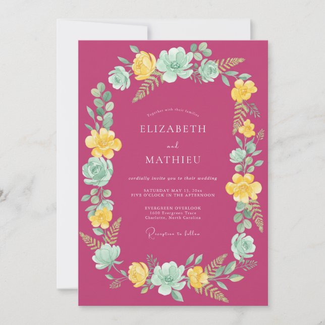 Magenta Blossom Arch Flourish Wedding Invitation (Front)