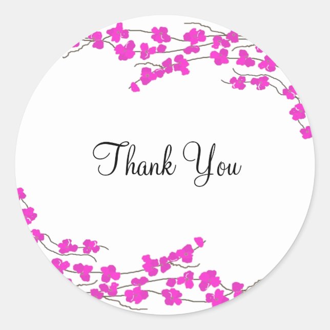 Magenta Blossoms Thank You Classic Round Sticker (Front)