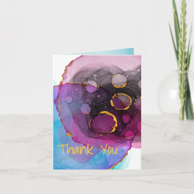 Magenta Blue and Gold Thank You, Address on Back Card (Front)