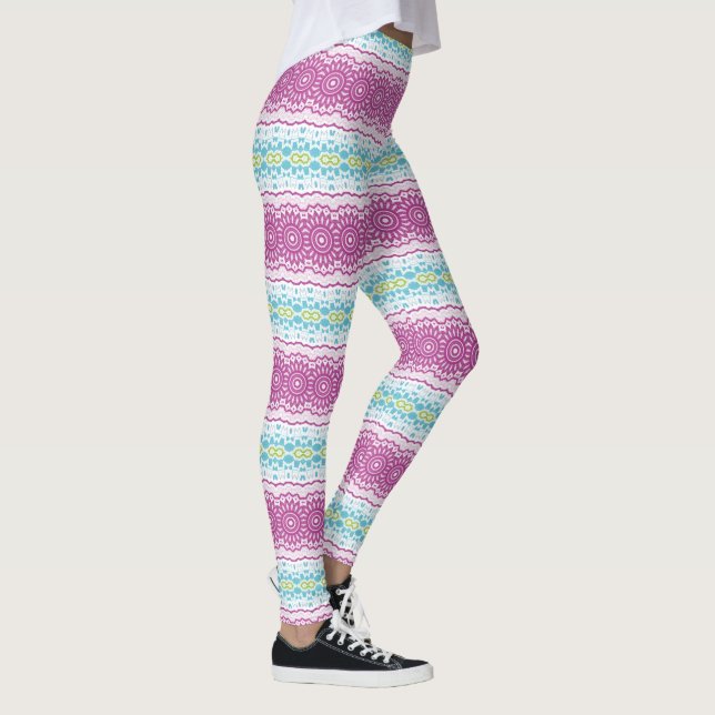 Magenta Blue and Green Mandala Pattern Leggings (Right)