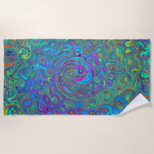 Magenta, Blue and Sea Foam Green Retro Swirl Beach Towel