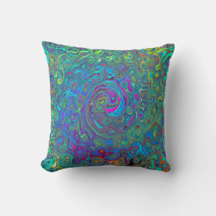 Magenta, Blue and Sea Foam Green Retro Swirl Cushion