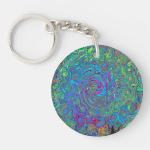 Magenta, Blue and Sea Foam Green Retro Swirl Key Ring