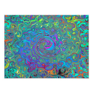 Magenta, Blue and Sea Foam Green Retro Swirl Photo Print