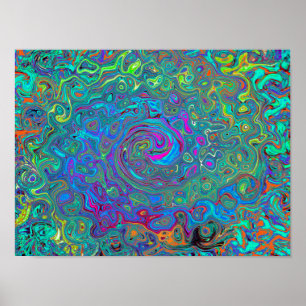 Magenta, Blue and Sea Foam Green Retro Swirl Poster