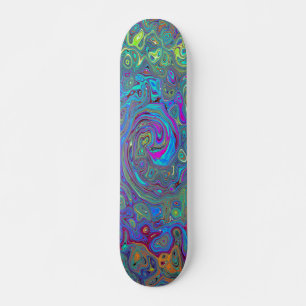Magenta, Blue and Sea Foam Green Retro Swirl Skateboard