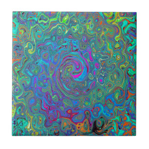 Magenta, Blue and Sea Foam Green Retro Swirl Tile