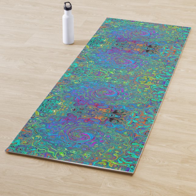 Magenta, Blue and Sea Foam Green Retro Swirl Yoga Mat (In Situ)