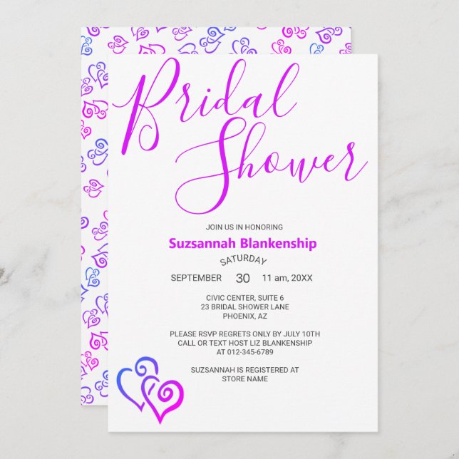 Magenta Blue Linked Hearts Bridal Shower Template (Front/Back)