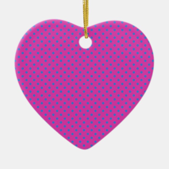 Magenta, Blue Polka Dots Ceramic Tree Decoration (Front)