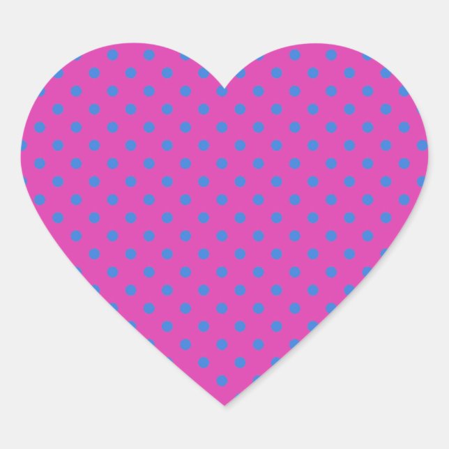 Magenta, Blue Polka Dots Heart Sticker (Front)
