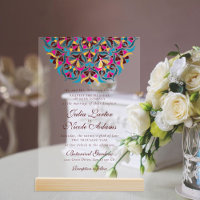 Magenta Blue Whimsical Floral Mandala Wedding