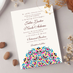 Magenta Blue Whimsical Floral Mandala Wedding Invitation