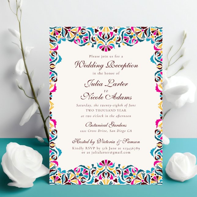 Magenta Blue Whimsical Floral Mandala Wedding Invitation (Creator Uploaded)