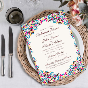 Magenta Blue Whimsical Floral Rehearsal Dinner Invitation