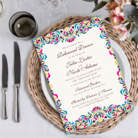 Magenta Blue Whimsical Floral Rehearsal Dinner