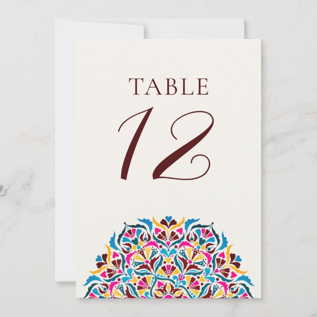 Magenta Blue Whimsical Floral Wedding Table Number (Front)