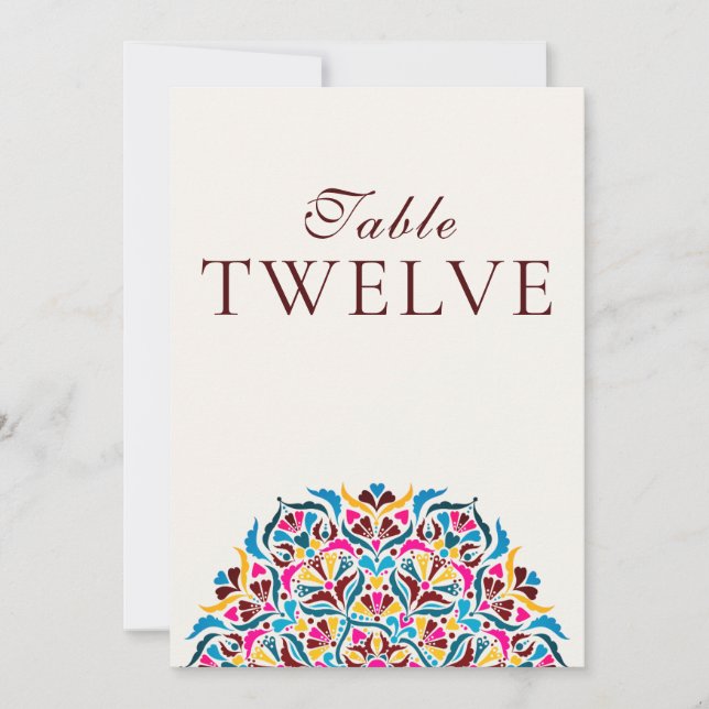 Magenta Blue Whimsical Floral Wedding Table Number (Front)