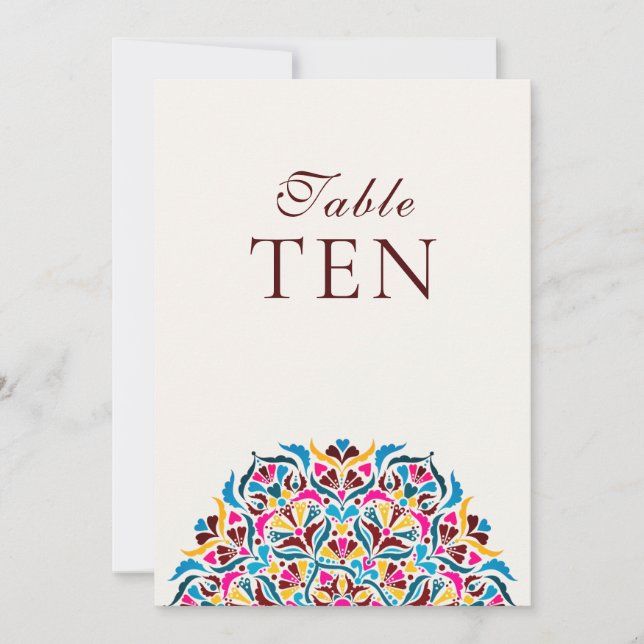 Magenta Blue Whimsical Floral Wedding Table Number (Front)