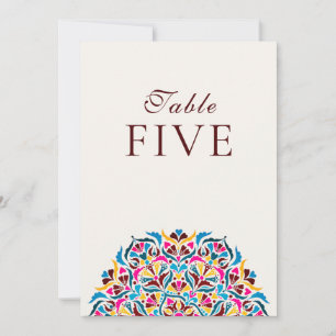 Magenta Blue Whimsical Floral Wedding Table Number