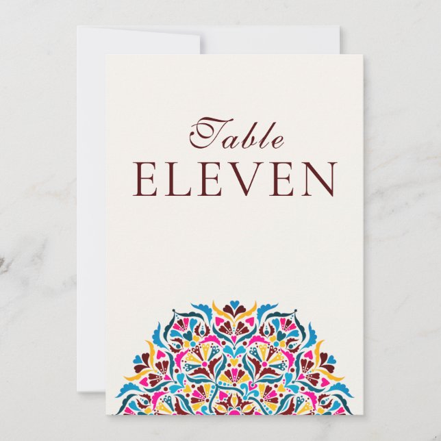 Magenta Blue Whimsical Floral Wedding Table Number (Front)