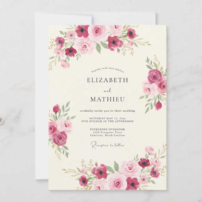 Magenta Blush Botanical Wedding Invitation (Front)