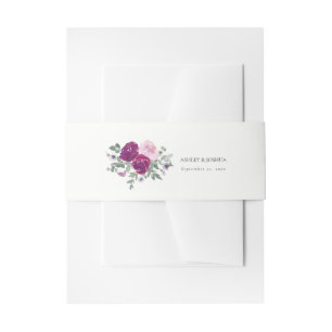 Magenta Blush Pink Floral Ivory Wedding Invitation Belly Band