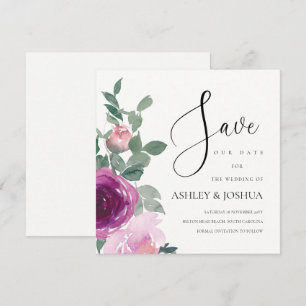 Magenta Blush Pink Floral Over Ivory Save The Date Invitation