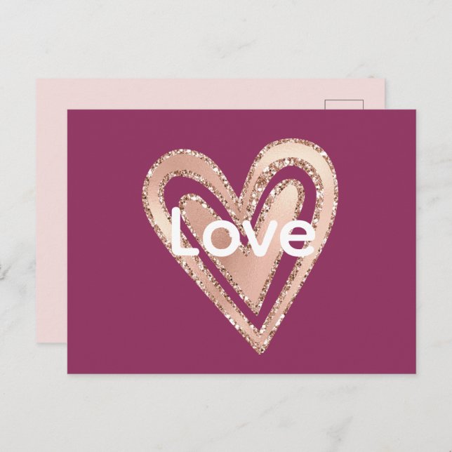 Magenta Blush Pink Heart Love Postcard (Front/Back)
