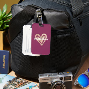 Magenta Blush Pink Heart Luggage Tag