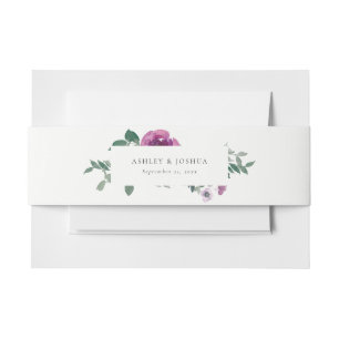 Magenta Blush Pink Roses Ivory Horizontal Wedding Invitation Belly Band