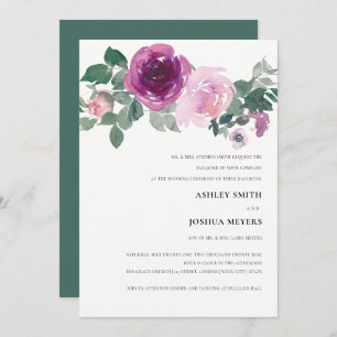 Magenta Blush Watercolor Floral Ivory Wedding Invitation