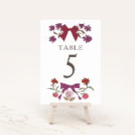 Magenta Boho Bows Wedding Table Number<br><div class="desc">Boho and rustic wedding table number featuring hand drawn illustration of ribbons with flowers in magenta colour.</div>