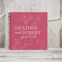 Magenta Boho Floral Wedding Spiral Guest Book 