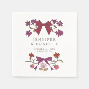 Magenta Boho Ribbons and Flowers Wedding Napkin