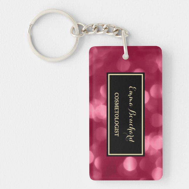 Magenta Bokeh Cosmetologist Key Ring (Front)