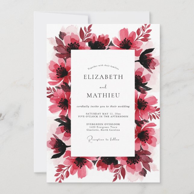 Magenta Bold Artistic Wedding Invitation (Front)